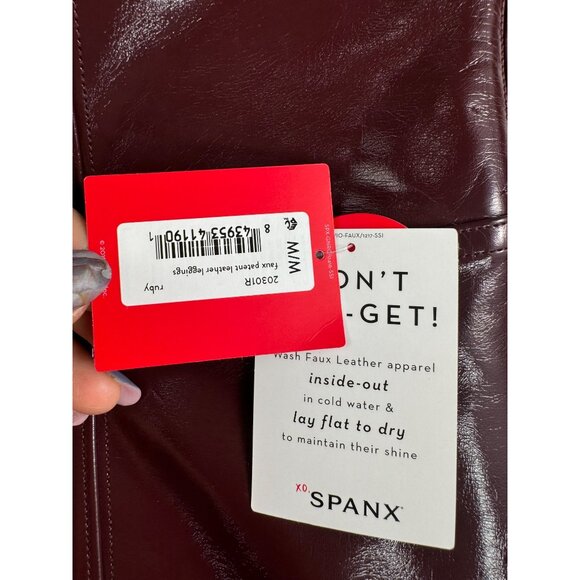 Spanx Shape faux leather patent leather legging high waist color ruby sz M - Picture 3 of 11